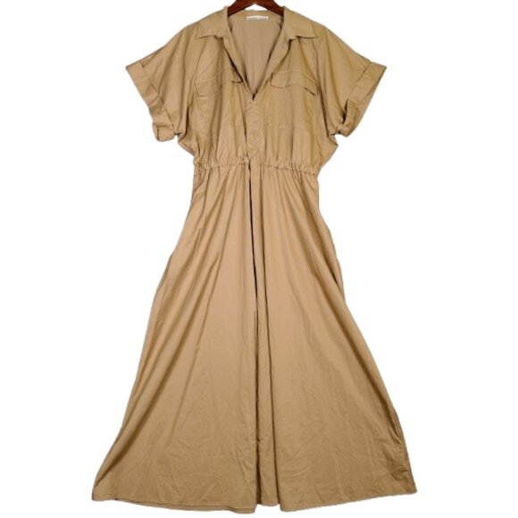 Abercrombie & Fitch Dresses & Skirts - Abercrombie & Fitch Maxi Dress Women's XL Tan Elastic Waist Short Sleeve Utility